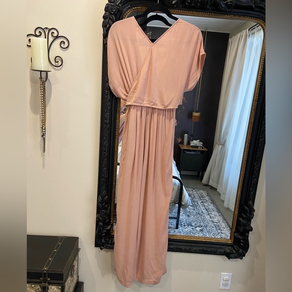 Oak + Fort, dusty rose, wrap top, wide leg, jumpsuit - Picture 4 of 7